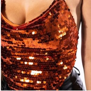 Sequin Handkerchief Top- Rust